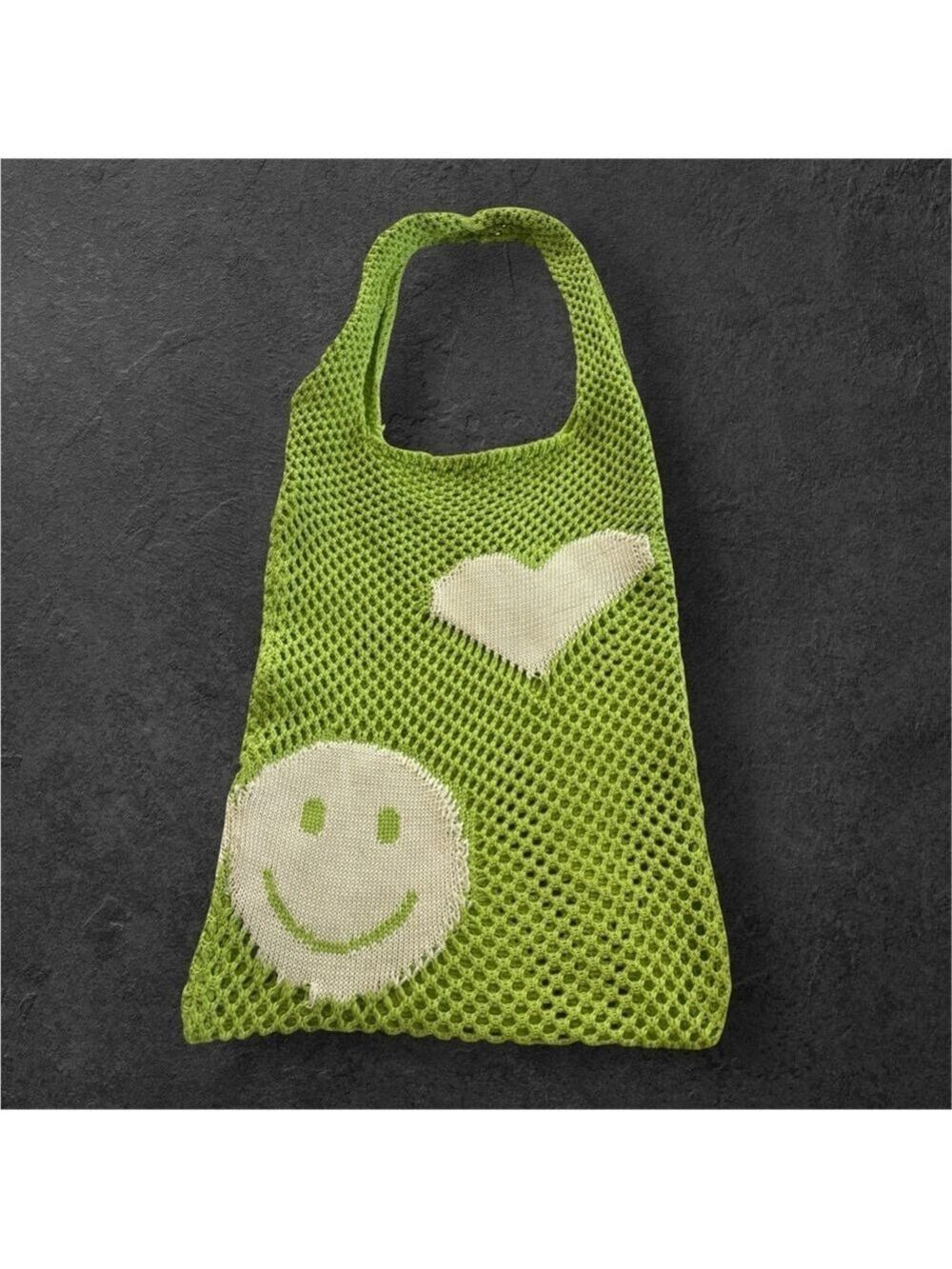Crochet Tote Bag with Smiley and Heart - Picture 1 of 5